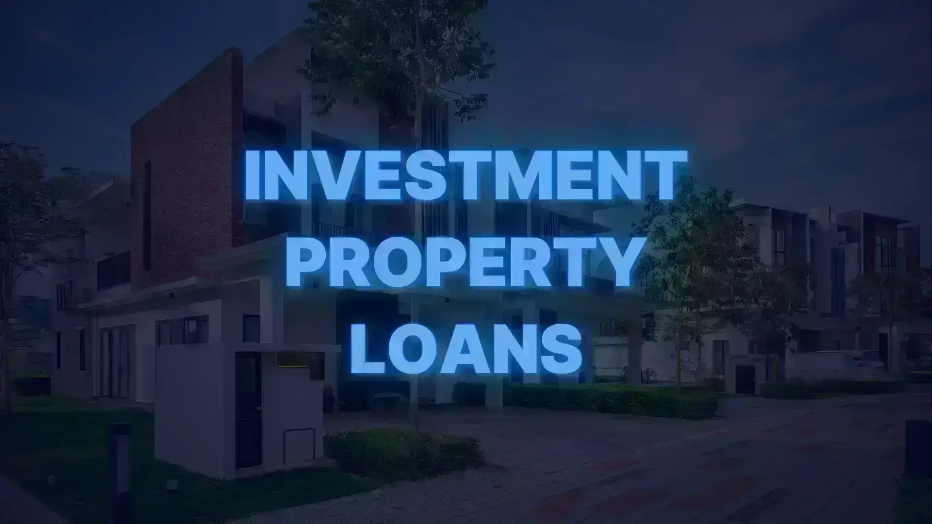 Modern townhouse complex with text promoting investment property mortgage loans and DSCR financing options.